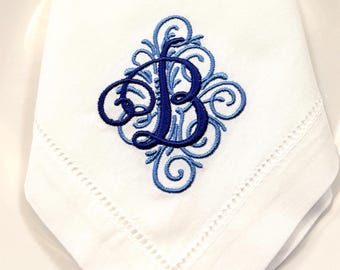 Personalised Embroidered Wedding Monogram Napkin, Scroll Initial, Custom Table linen