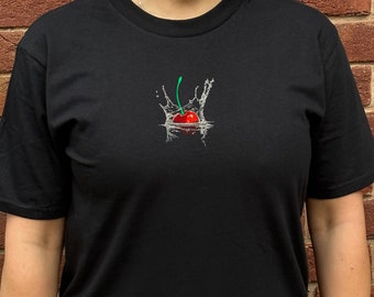 Embroidered Cherry T-Shirt: Unisex Fruit Lover Tee