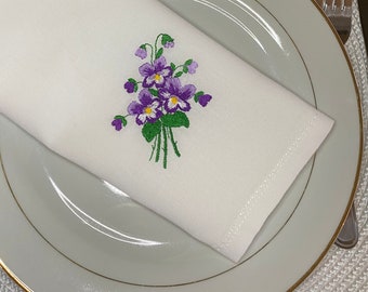 Pansy Embroidered Napkin Floral Garden Party Spring Celebrations Special Occasion Table Décor Pansy Design .