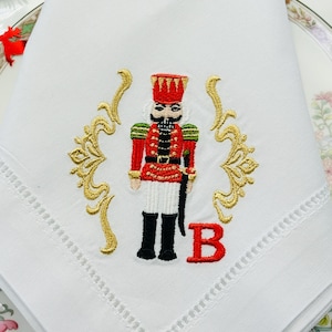 Embroidered Napkin Christmas Nutcracker Personalised on Cotton or Linen for Dinner party