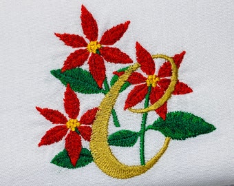 Personalised Poinsettia Christmas Monogram napkin .