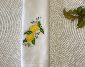 Fruit Embroidered Napkin Orchard Fruit Cotton or Linen Farmhouse Style Fruit-themed Event Natural Table Setting .