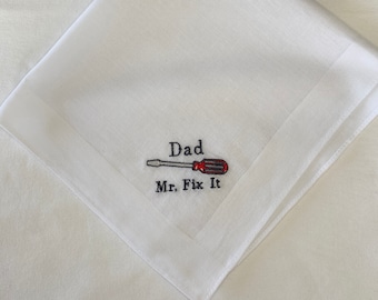 Fathers Day Mr Fix It Embroidered Handkerchief .
