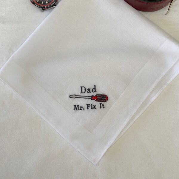 Fathers Day Mr Fix It Embroidered Handkerchief .