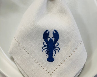 Embroidered Lobster Napkin: Nautical Table Linen, Seafood Theme