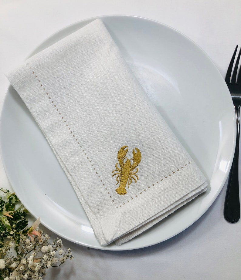 Lobster Napkin Nautical embroidered Table Decor Seafood Lovers Beach-themed Parties Summer Gatherings Lobster Maritime Charm . image 9