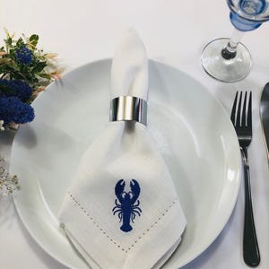 Lobster Embroidered Napkin Seafood Lovers Beach-themed Parties Table linen Summer Gatherings Red or Blue Lobster, Maritime Nautical Charm .