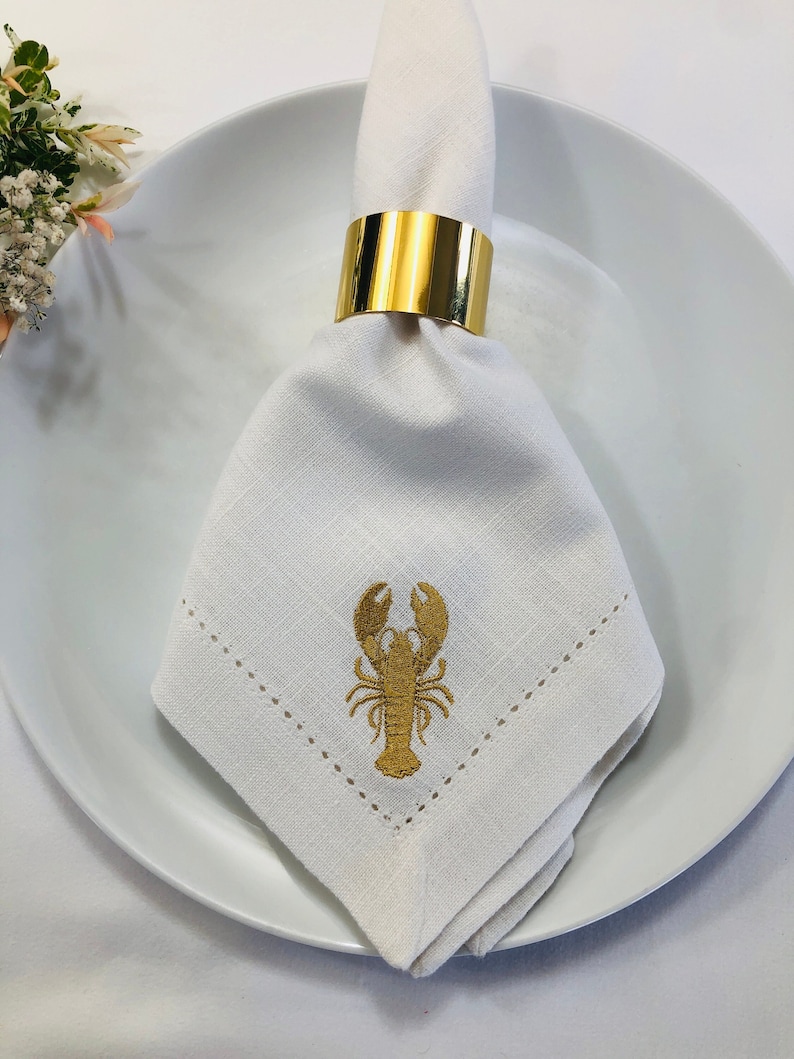 Lobster Napkin Nautical embroidered Table Decor Seafood Lovers Beach-themed Parties Summer Gatherings Lobster Maritime Charm . image 2