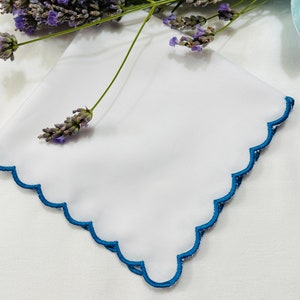 Scalloped Handkerchief, Embroidered Wedding bride Handkerchief, bridesmaid, MOB, MOG, Bridal personalised wedding gift Happy Tears Only . image 8