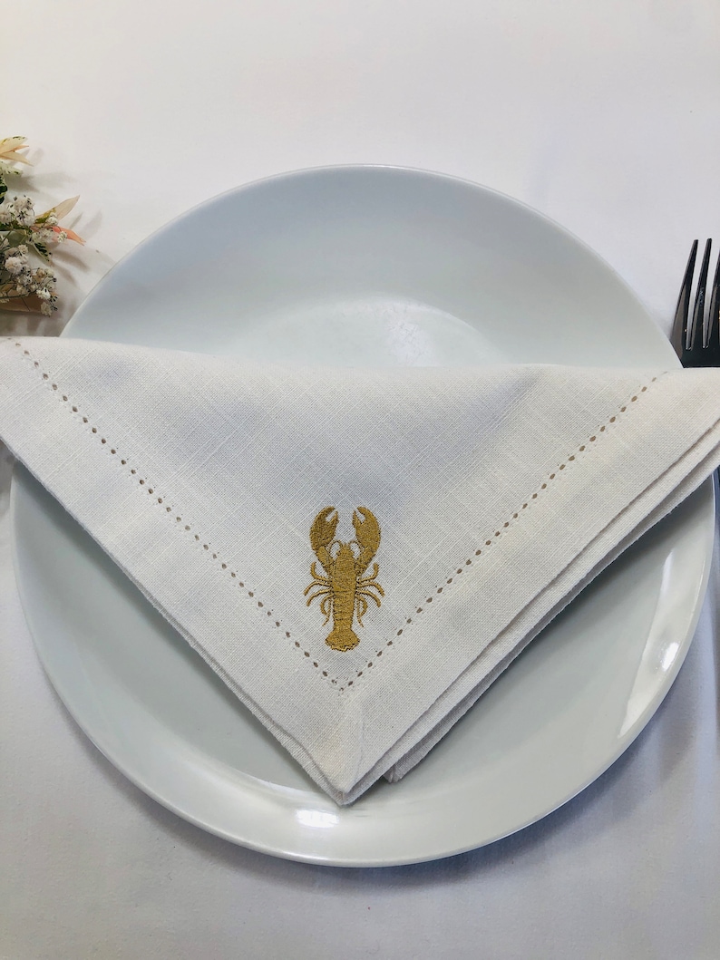 Lobster Napkin Nautical embroidered Table Decor Seafood Lovers Beach-themed Parties Summer Gatherings Lobster Maritime Charm . image 7