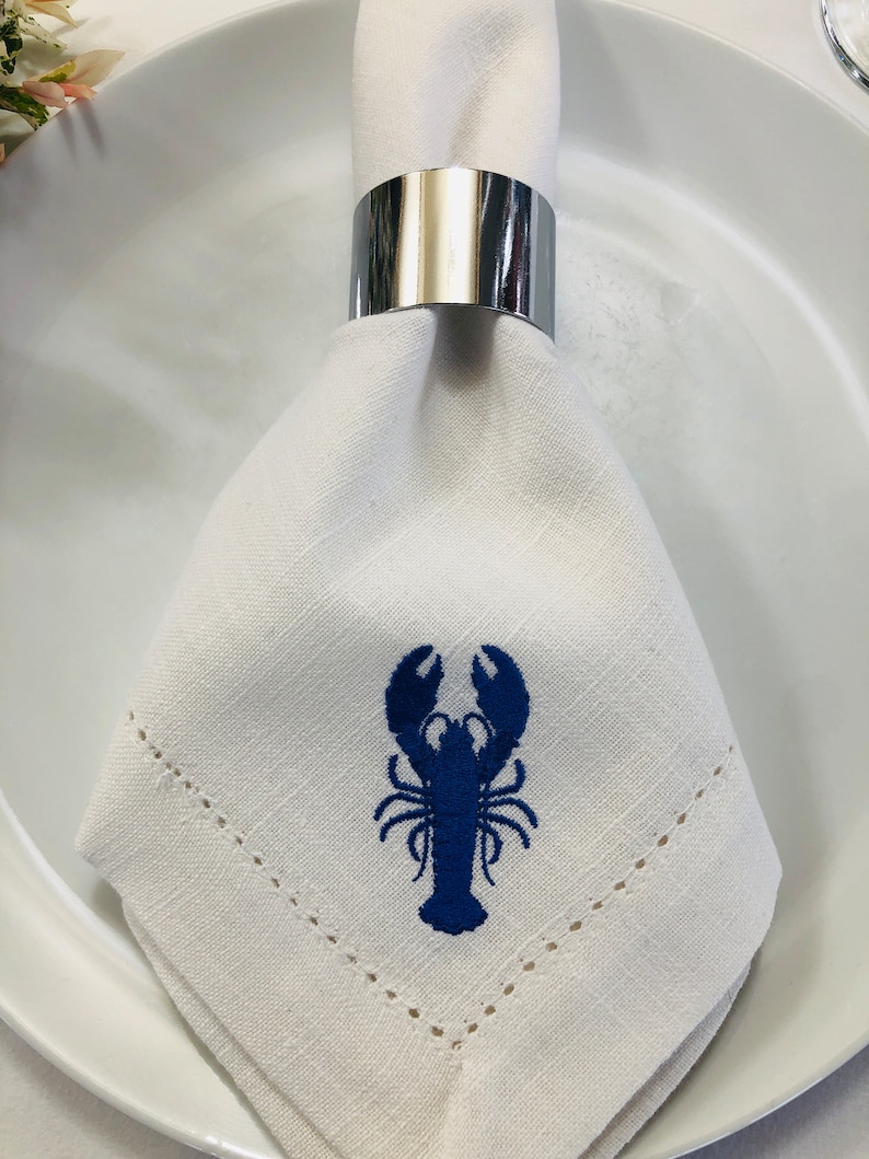 Lobster Napkin Nautical embroidered Table Decor Seafood Lovers Beach-themed Parties Summer Gatherings Lobster Maritime Charm . image 5