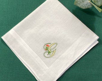 Personalised Monogram Script Embroidered Handkerchief .