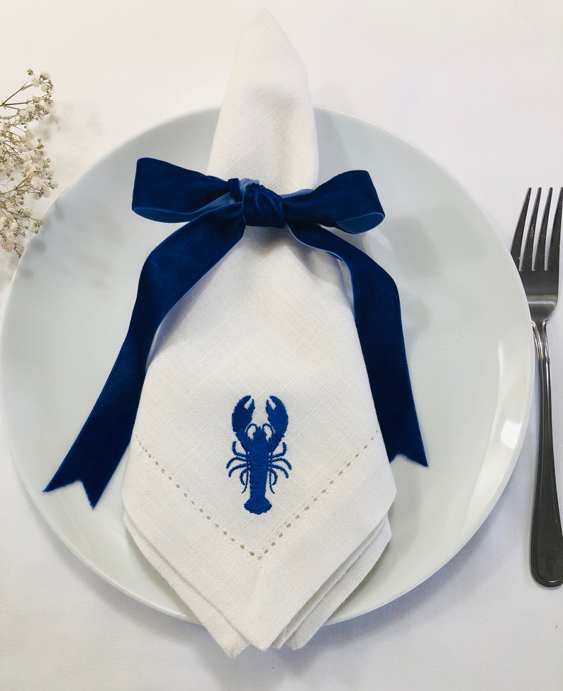 Lobster Napkin Nautical embroidered Table Decor Seafood Lovers Beach-themed Parties Summer Gatherings Lobster Maritime Charm . image 3