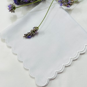 Scalloped Handkerchief, Embroidered Wedding bride Handkerchief, bridesmaid, MOB, MOG, Bridal personalised wedding gift Happy Tears Only . image 7