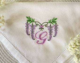 Personalised Monogram napkin with Wisteria design - Colour choices .