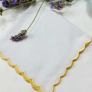 Scalloped Handkerchief, Embroidered Wedding bride Handkerchief, bridesmaid, MOB, MOG, Bridal personalised wedding gift Happy Tears Only . image 9