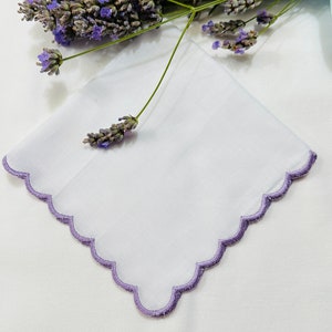 Scalloped Handkerchief, Embroidered Wedding bride Handkerchief, bridesmaid, MOB, MOG, Bridal personalised wedding gift Happy Tears Only . image 5
