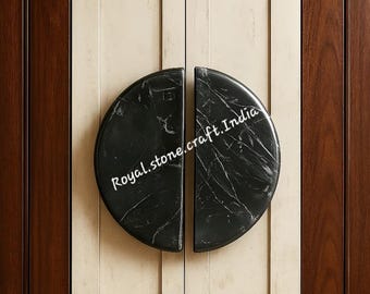 Black Marquina Marble Half Moon Drawer Pulls  Luxury Stone Cabinet Handles Modern Wardrobe Knobs
