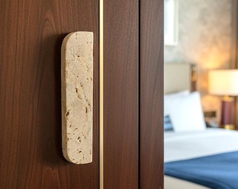 Handmade Travertine Stone Cabinet Pull | Natural Drawer Handle, Luxury Hardware