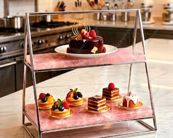 Rose Quartz 2 Tier Cake Stand Crystal Dessert Server for Weddings Tea Parties