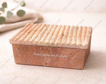 Travertine Jewelry Box Handmade Stone Trinket Storage Rustic Vanity Decor Gift for Her