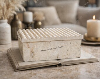 Travertine Jewelry Box Handmade Stone Trinket Storage Rustic Vanity Decor Gift for Her