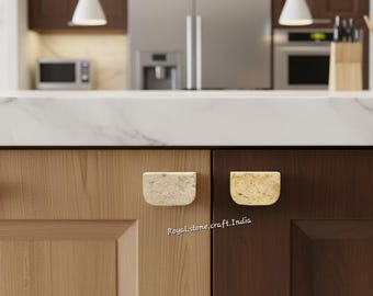 Travertine Half Moon Drawer Pulls Natural Stone Cabinet Knobs Handmade Luxury Hardware