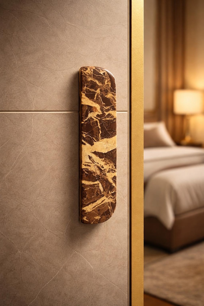 Brown Marble Handle Natural Stone Drawer Pull Modern Cabinet Hardware image 1