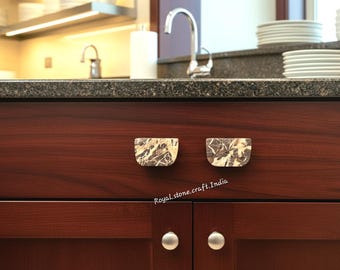 Brown Marble Knobs Natural Stone Cabinet Pulls Luxury Drawer Handles Modern Kitchen Cabinet Hardware