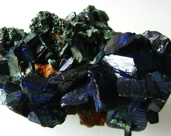 Azurite and Malachite after Azurite Psedo's on one piece. Touissite, Morocco.