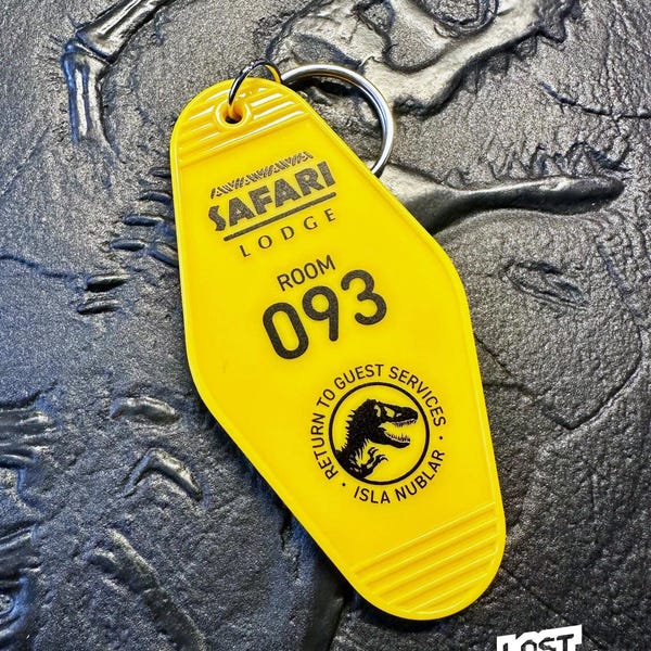 Jurassic Park Safari Lodge hotel room Keychain | Keyring | Gift for geek nerd film buff
