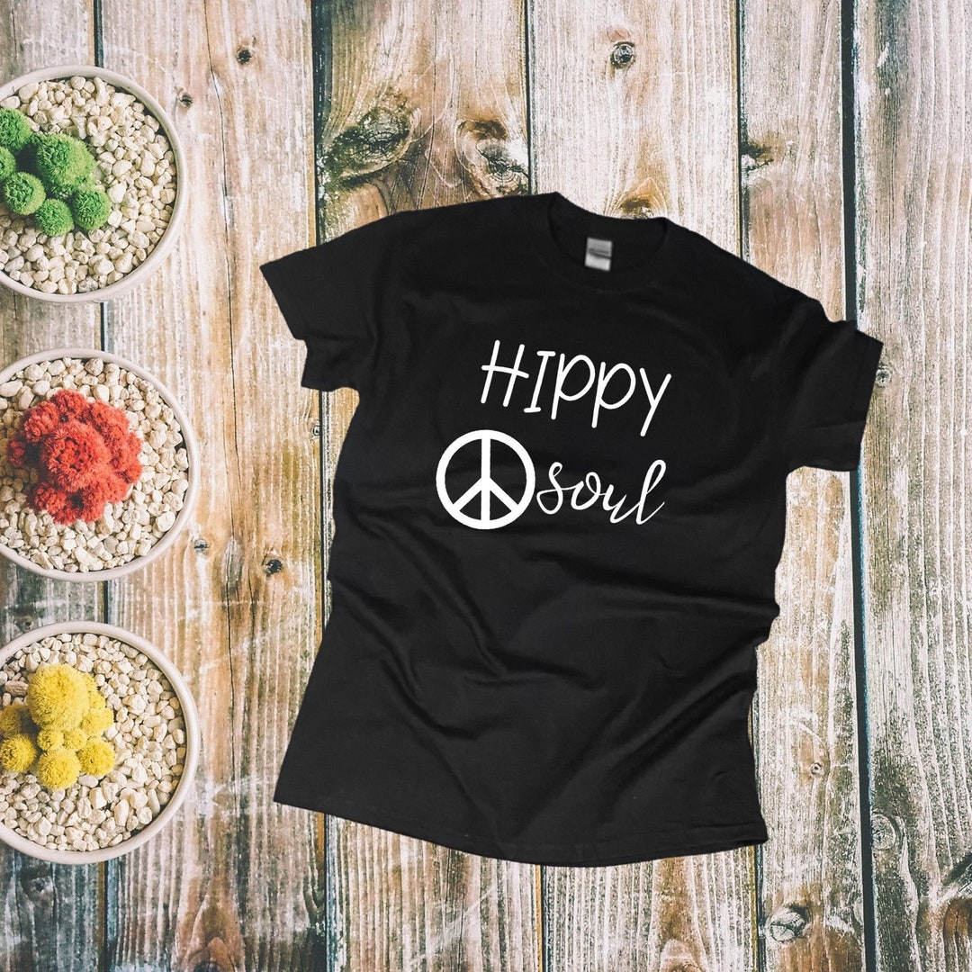Hippy Soul Hippie Peace Sign Shirt, Black Tshirts, Heavy Cotton