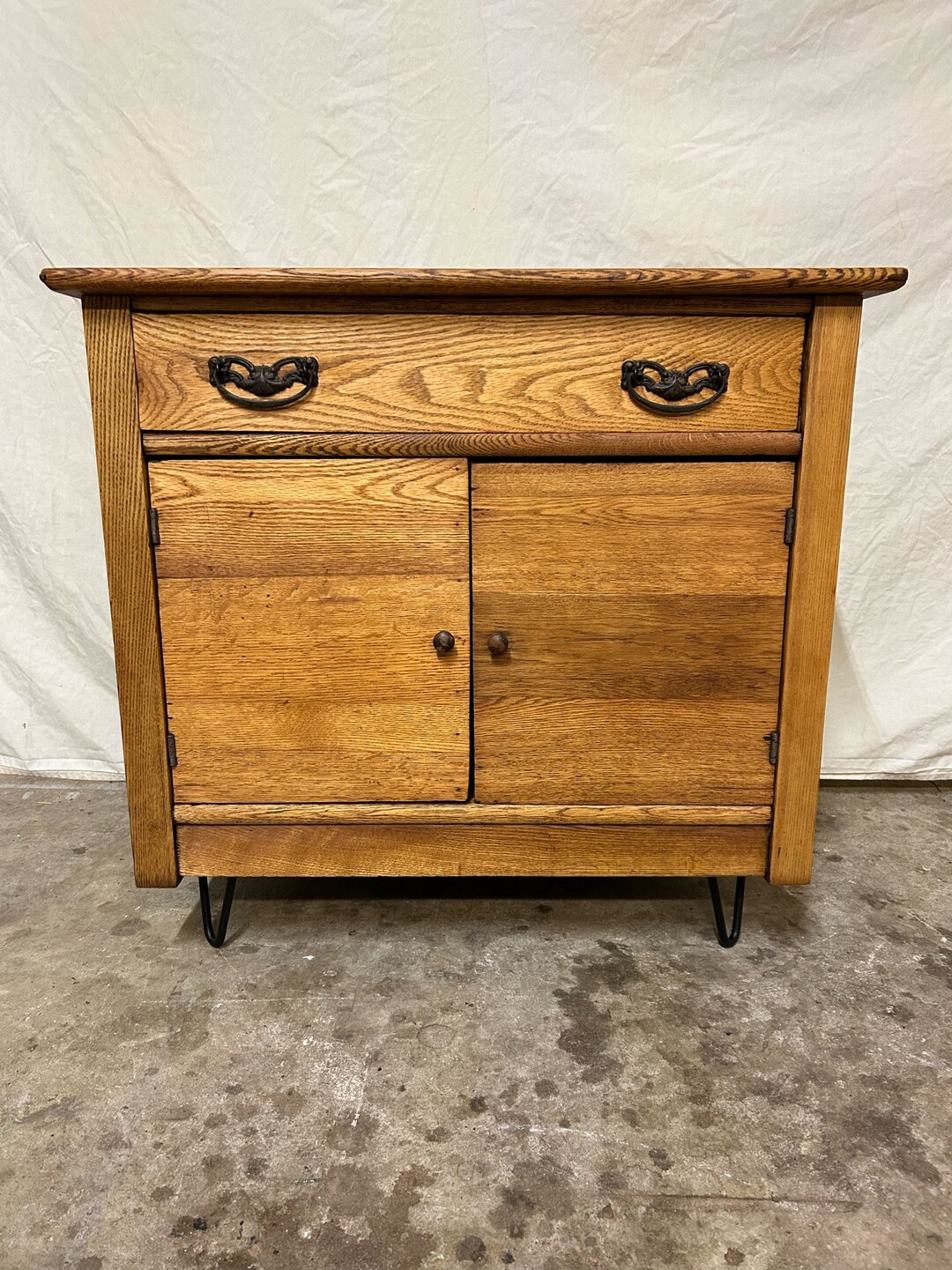 Primitive Rustic Antique Vintage Oak Night Stand, End Table, Vinyl