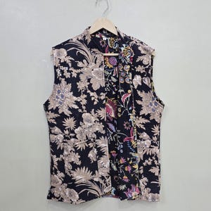 Bestseller Indian Handmade Vintage Cotton Block Print Black Vest Coat, Cotton Block print jacket Vest Coat, Sleeves Less Cotton Jacket Gifts