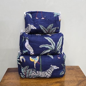 Blue Jungle Printed Cotton Pouch Bag, Cosmetic Bag, Animal Print Small Bag, Makeup Case, Cute Make up Bag, Best Gift Ideas, Gift For Her,