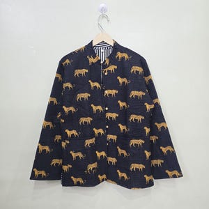 Tiger Print Quilted Jacket Women Clothing Indian Hand Print Jacket New Stripe Piping Vintage Boho Jacket New Fabric Coat Gift For Her