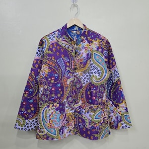 Cotton Quilted Jacket Women Wear Front Open Kimono Stripe piping HandMade Vintage Quilted Jacket , Coats , New Style, Boho double side wear