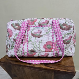 Quilted Duffle Tote Shoulder Bag, Cotton Summer Floral Eco friendly Sustainable Sturdy | Yoga Shopping Beach Artist Boho Bagpack For Gift