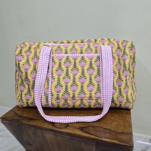 Quilted Duffle Tote Shoulder Bag, Cotton Summer Floral Eco friendly Sustainable Sturdy | Yoga Shopping Beach Artist Boho Bagpack For Gift
