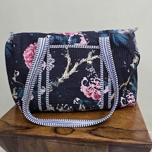 Quilted Duffle Tote Shoulder Bag, Cotton Summer Floral Eco friendly Sustainable Sturdy | Yoga Shopping Beach Artist Boho Bagpack For Gift