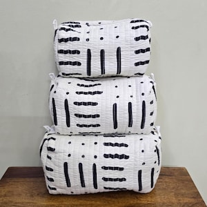 Set of 3 PC Cotton Quilted Block Printed Wash Bag | Ideal Gift | Handmade | Toiletry Bag | Cosmetic Bag Block Print Travel Accessory Holiday