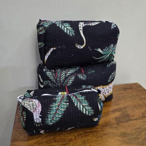 Black Jungle Printed Cotton Pouch Bag, Cosmetic Bag, Animal Print Small Bag, Makeup Case, Cute Make up Bag, Best Gift Ideas, Gift For Her