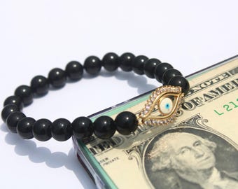 Zeldzaam!! Zwarte toermalijn armband, rekbare kristallen armband, zwarte toermalijn armband voor mannen en vrouwen, genezend kristal, cadeau voor haar