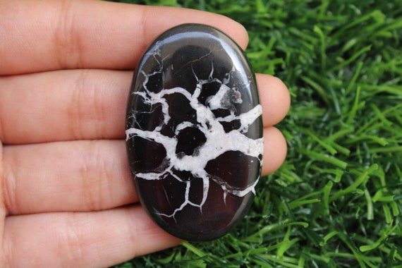 Black Septarian Cabochon: Hand Polished Gemstone (47x30mm, 95cts)