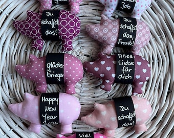 Lucky piglet charm, customizable with your desired text, pink, berry, white - for exams, school cones, get well wishes, retirement, etc.