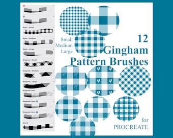 Zestaw pędzli Gingham Procreate, pędzle z wzorem kratki Procreate, bezszwowa tekstura tkaniny, cyfrowe pędzle z bezszwowymi wzorami do Procreate