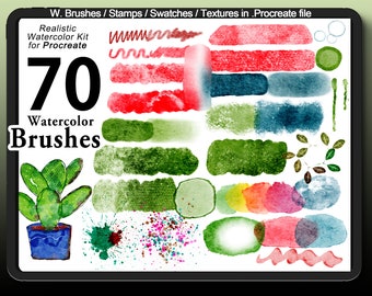 Procreate Watercolor Brushes, Watercolor Brush set for ipad, Paper Texture, Watercolor Kit for Procreate, Procreate Stamp, Color Palette