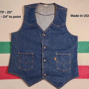 Vintage 70-/80-tals Levi's orange jeansväst - Tillverkad i USA - Western Snap Up - Herr Small/Medium - PTP 20