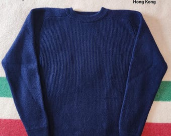 pull vintage en laine EMS Eastern Mountain Sports des années 80 | Ras du cou bleu marine 100 % laine vierge | Pull-over épais en tricot côtelé | Grande taille