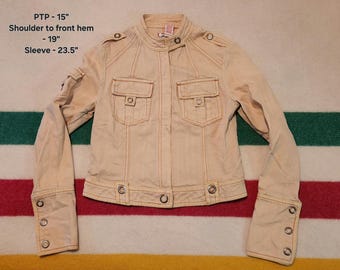 Authentic 80s "No Jeans" Hong Kong Cargo Jacket, Cropped Utilitarian Style, PTP 15"